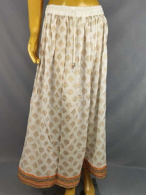 White Gold Printed Skirt with Heavy Lace